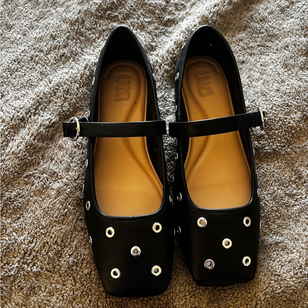 INC International Concepts Black Flats with Silver Details